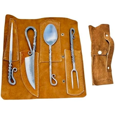 Hand Forged Viking Cutlery Set Knife Knives Black Silverware Set With Leather Cover- Medieval 4 Pcs Kitchen Utensils Set Viking Cutlery Set Knife Spoons And Forks Set- Dinnerware Sets Hand Forged Viking Cutlery Set Knife Knives Black Silverware Set With Leather Cover- Medieval 4 Pcs Kitchen Utensils Set Viking Cutlery Set Knife Spoons And Forks Set- Dinnerware Sets