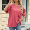 thumbnail image 5 of JGTDBPO Summer Top For Women Fashion Solid Color Casual Loose Round Neck Short Sleeves Pullover T-Shirt Basic Tee Tops Blouses, 5 of 7