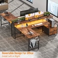 thumbnail image 3 of Satifur 66" L-Shaped Gaming Desk with LED Lights & Power Outlets, Computer Desk with Drawers & Printer Stand, Rustic Brown, 3 of 9