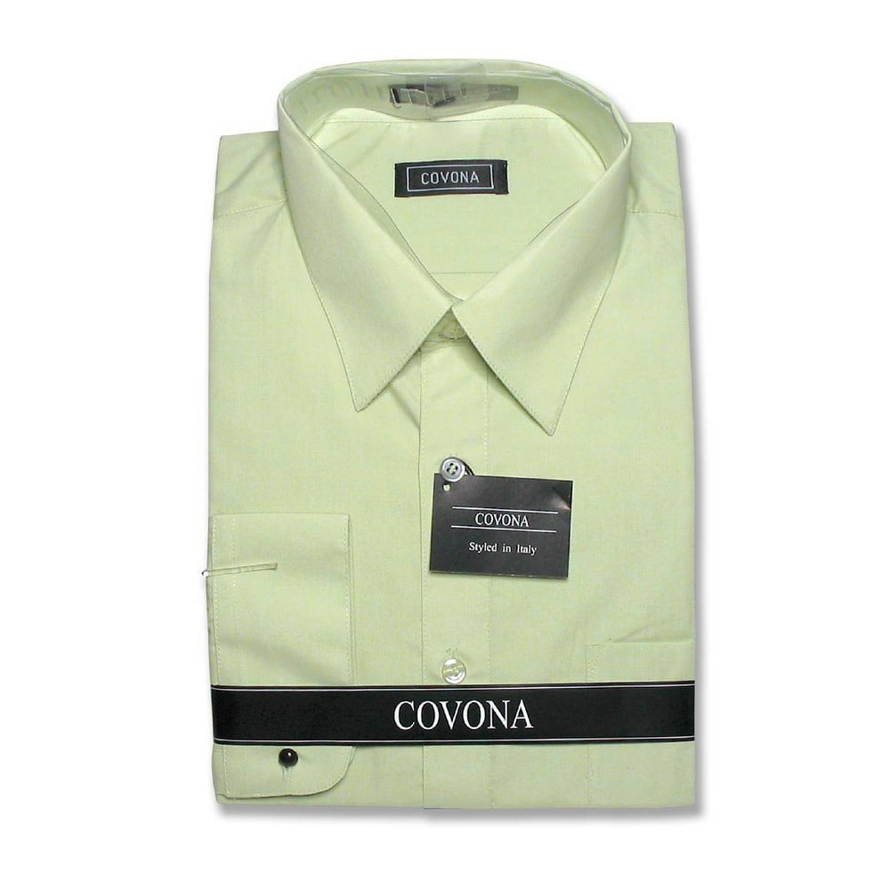 Covona Men's Solid Mint Light Green Dress Shirt w/ Convertible Cuffs