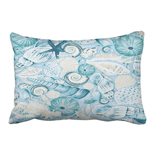 WinHome Rectangl Throw Pillow Covers Vintage Nautical Coastal Blue Sea ...