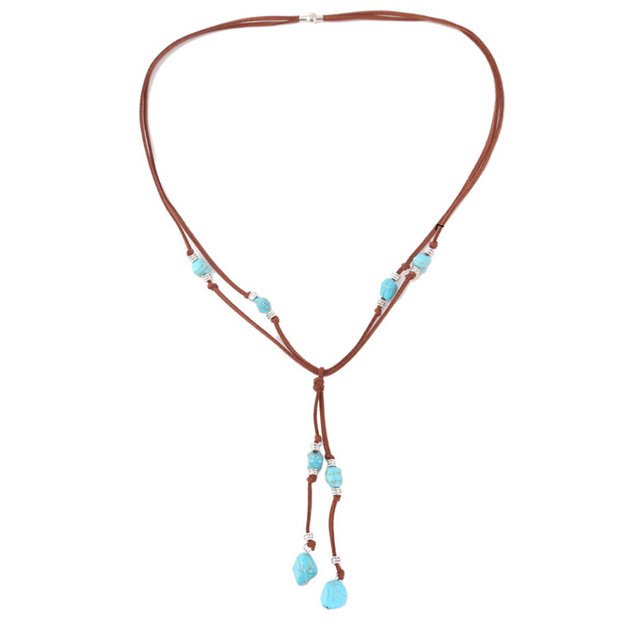Gargantilla larga bohemia con colgante de turquesa, collar Vintage hecho a mano de roca Sexy, accesorios para mujer