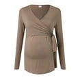 thumbnail image 5 of Splozh Maternity Shirts Ribbed Knit Long Sleeve Maternity Tops Comfortable Soft Fashionable Maternity Nursing V Neck Long Sleeved Maternity Wear Coffee,M, 5 of 8