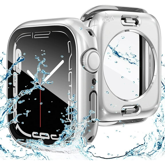 XIHAMA 2 in 1 Waterproof Case for Apple Watch Series 9 8 7 Screen Protector 45mm, 360 Protection Glass Face Shield Hard PC Bumper Back Frame for iWatch Accessories 45 mm