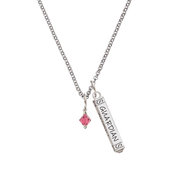 Delight Jewelry Indian Pink Crystal Bicone Silvertone Guardian Angel Bar Charm Necklace, 23"