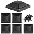 thumbnail image 2 of 6 Pcs Fence Post Caps with Screws, 3-5/8" x 3-5/8" Plastic Fence Post Toppers, Waterproof Fence Post Covers, Black Fence Pole Protectors for Deck Railing, 2 of 7