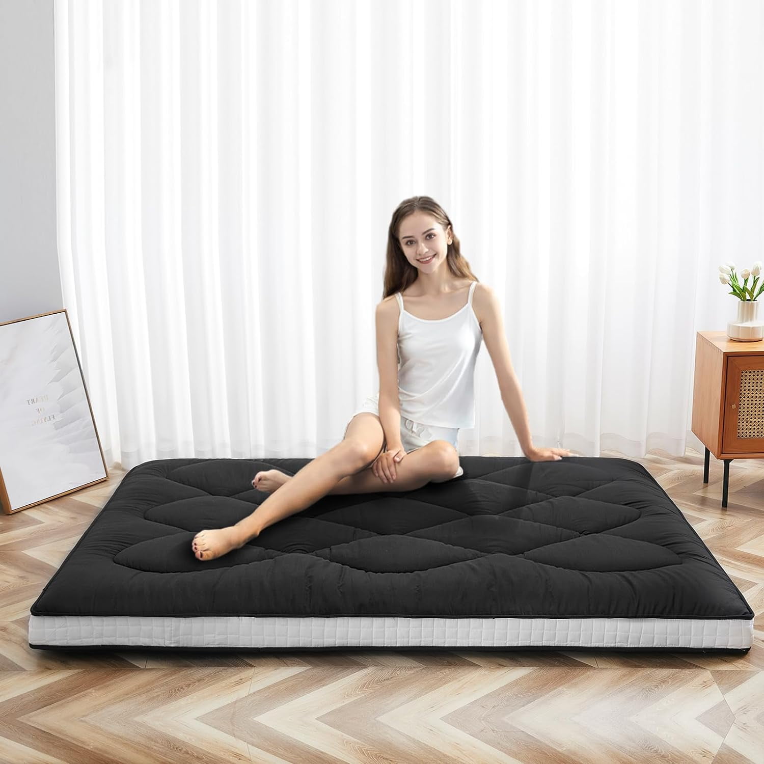 ABORON Futon Mattress Twin Size 3.5" Thick Japanese Floor Mattress Folding Guest Mattress Protable Roll up Mattress Soft Memory Foam Tatami Mat Sleeping Pad for Bedroom Camping Tent