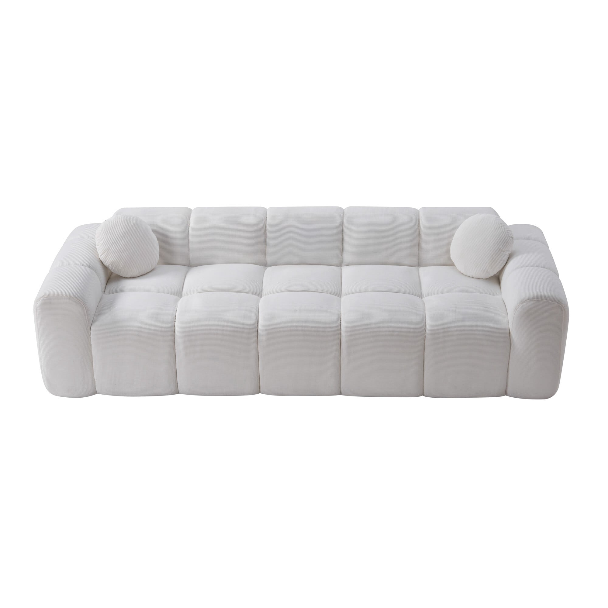 AENKYO 98" Corduroy Cloud Puff Sofa, Modern 4-Seater Bubble Block Couch, No Assembly, Creamy White