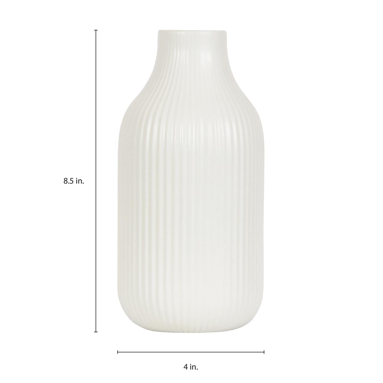 Better Homes & Gardens Ribbed Ceramic Vase, 8.5", Cream