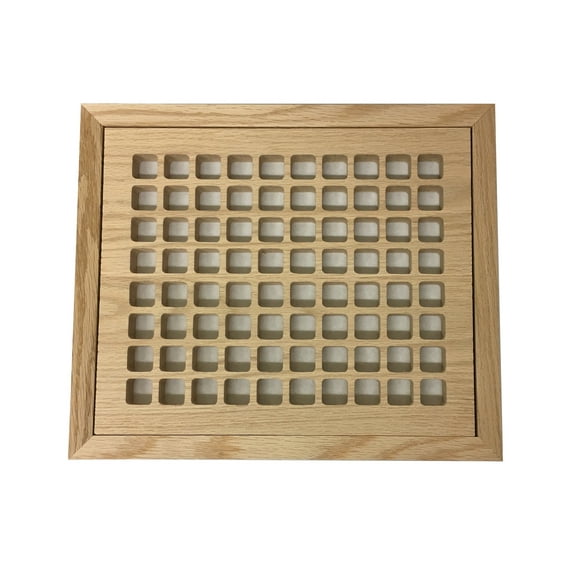 8 Inch x 10 Inch Red Oak Hardwood Vent Floor Register Flush Mount with Frame, Eggcrate Style, Unfinished
