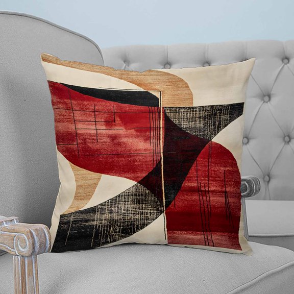 Red Black Abstract Decorative Pillowcase 16''x16'', Vintage Artwork Beige Throw Pillow Covers Soft Cushion Case for Couch Sofa Bedroom Living Room, Pillowcase Boho Decor