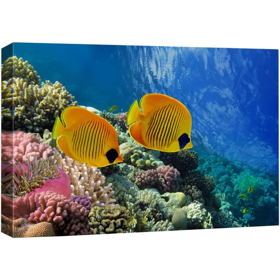 wall26 Canvas Print Wall Art Tropical Yellow Fish with Vibrant Coral Reef Nature Ocean Photography Realism Nautical Scenic Relax/Calm Multicolor Ultra for Living Room, Bedroom, Office - 32"x48&q