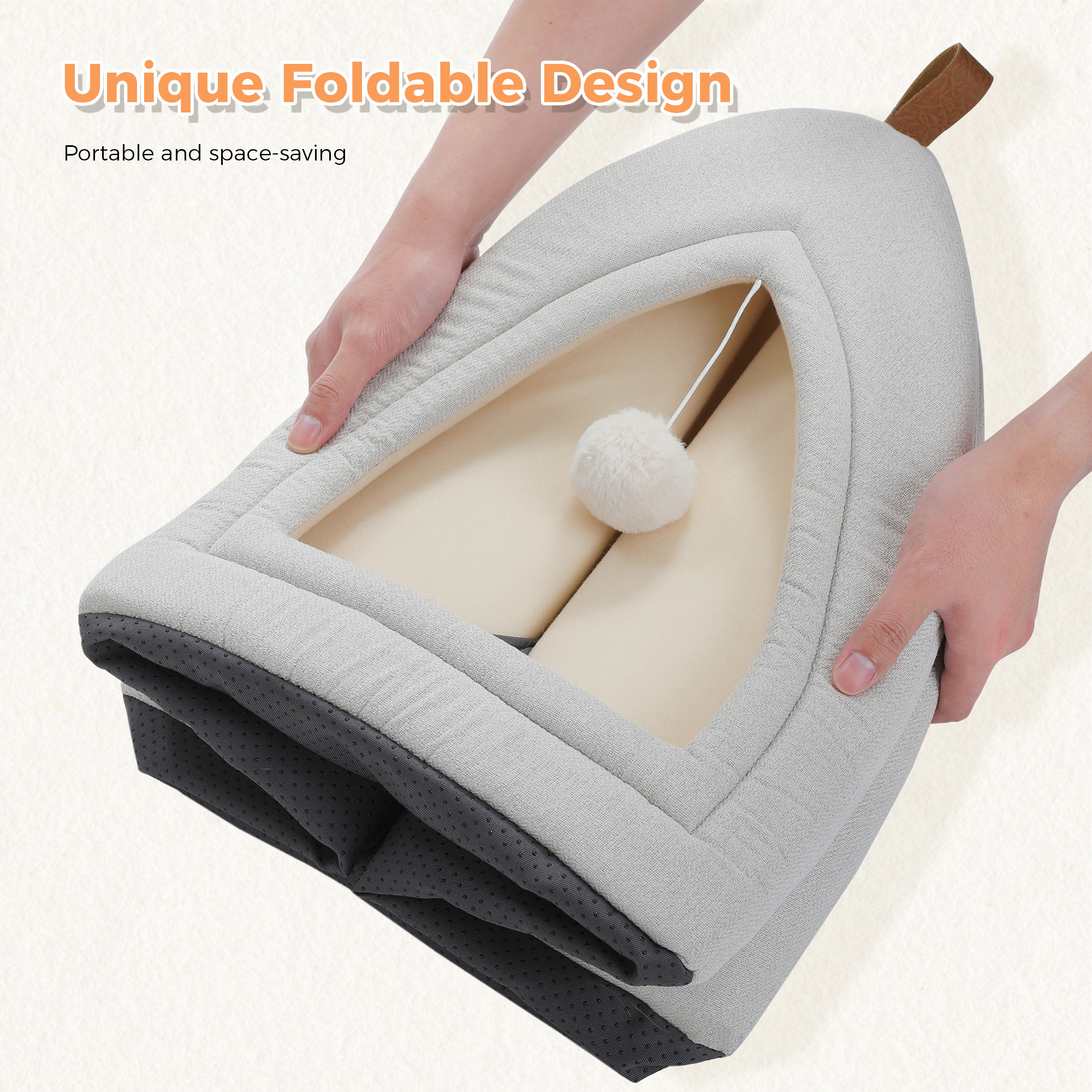 PAWZ Road 2 in 1 Cat Bed Foldable Pet Cave for Indoor Pet Cat House for Kittens and Dogs Beige