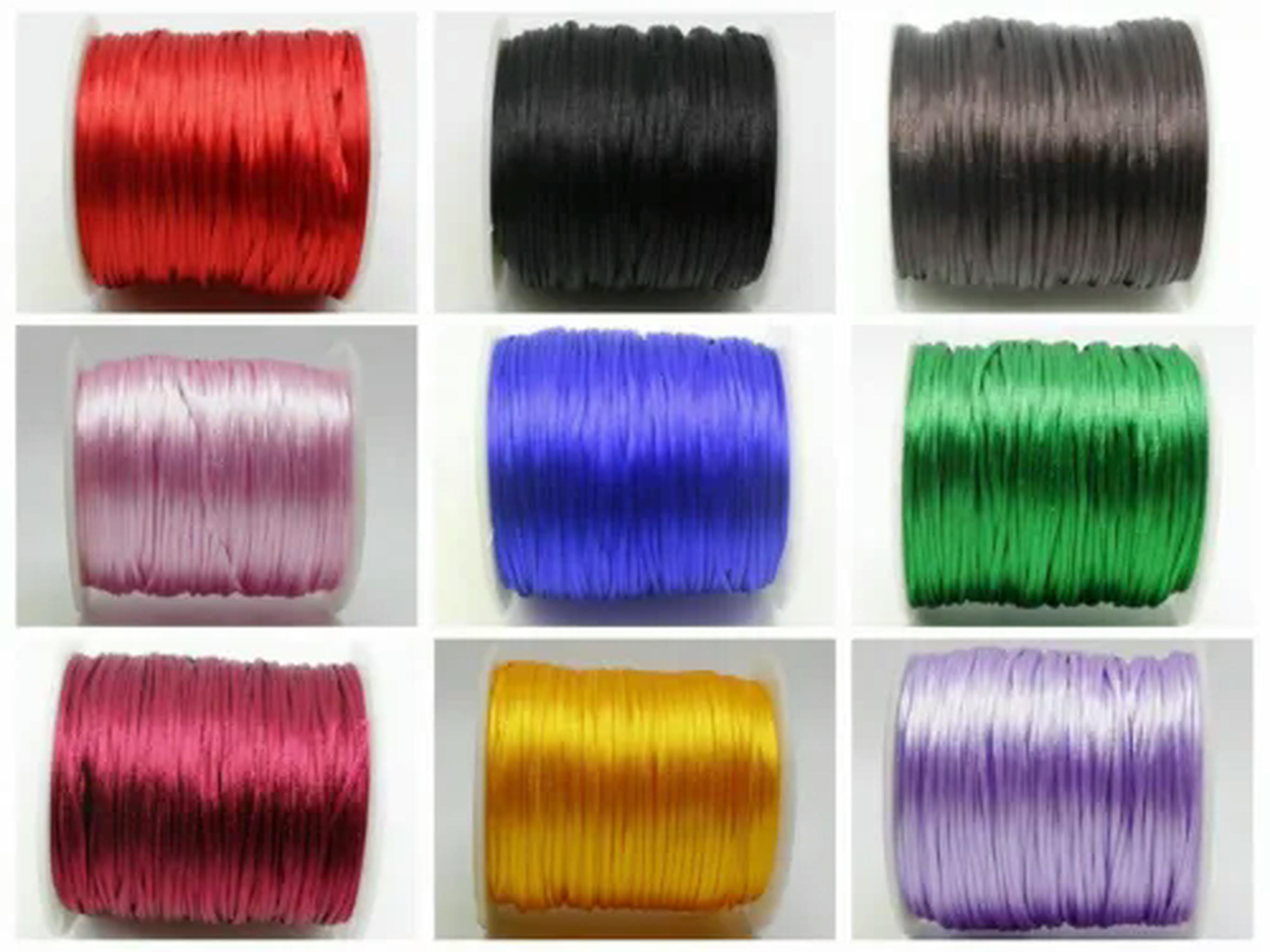 EOEMY 10 Roll 1mm Braided Macrame Satin Silk Cord Chinese Knot Nylon Rattail Thread-6# Green