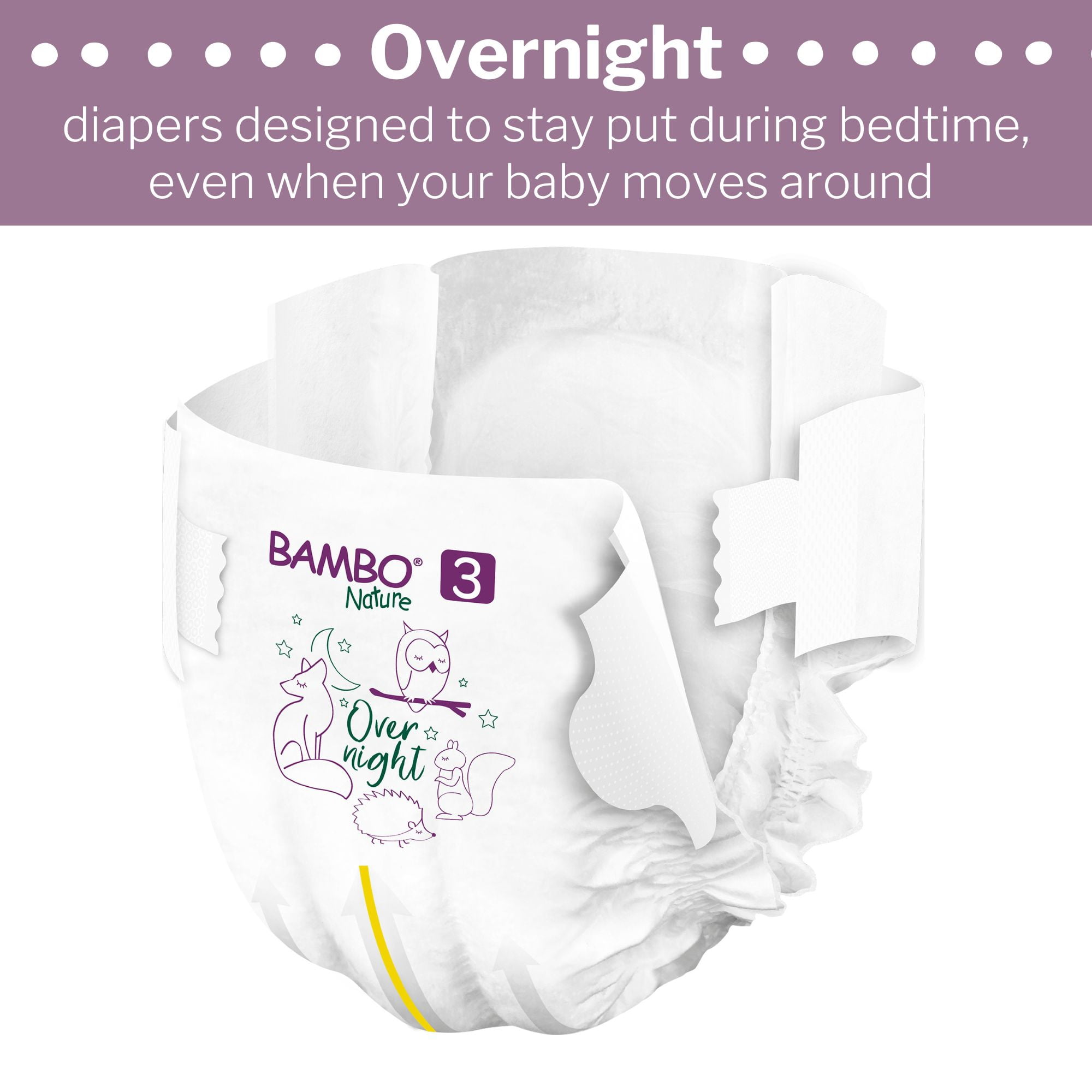 Bambo Nature Overnight Diapers, Eco-Friendly Disposable Baby Diapers - Size 3, 9-18 lbs, 26 Count, 4 Packs, 104 Total