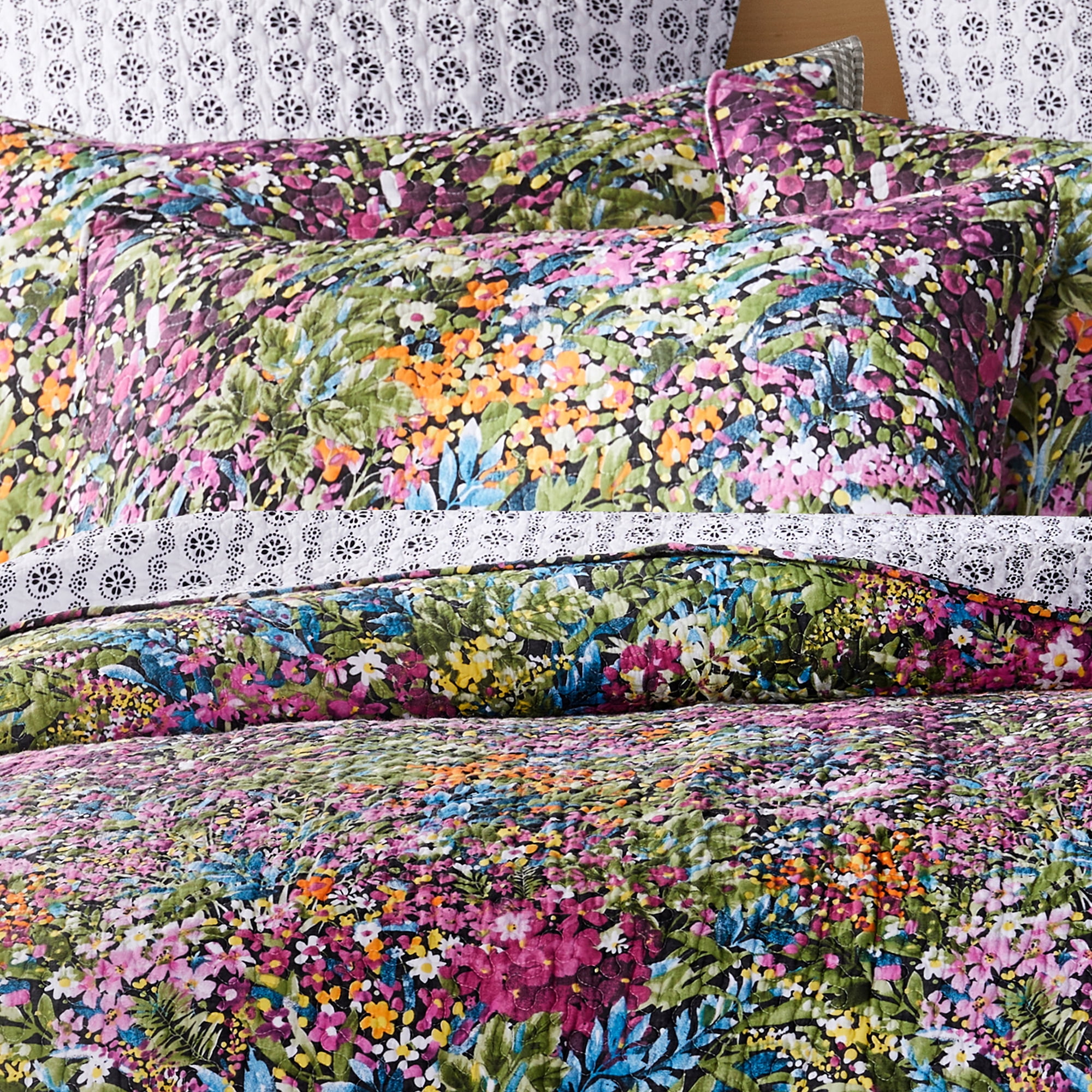 Levtex Home - Basel Quilt Set - King Quilt + Two King Pillow Shams - Multicolor Floral - Quilt Size (106x92in.) and Pillow Sham Size (36x20in. ) - Reversible - Cotton