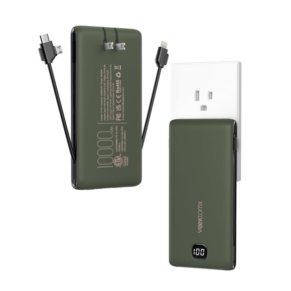Cargador portátil Power Bank VEEKTOMX de 10000 mAh con cables, color verde
