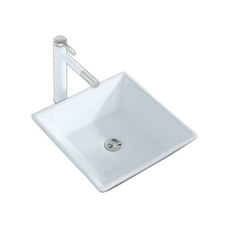 Square Bathroom Sink, Durable Ceramic Vessel Sink, Bathroom White Sink with Pop Up Drain Stopper, Bathroom Sinks Above Counter, Easy to Clean, White Porcelain, 16.54