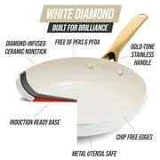 Blue Diamond White 12 Piece Nonstick Aluminum Pot and Pan Cookware Set, Gold