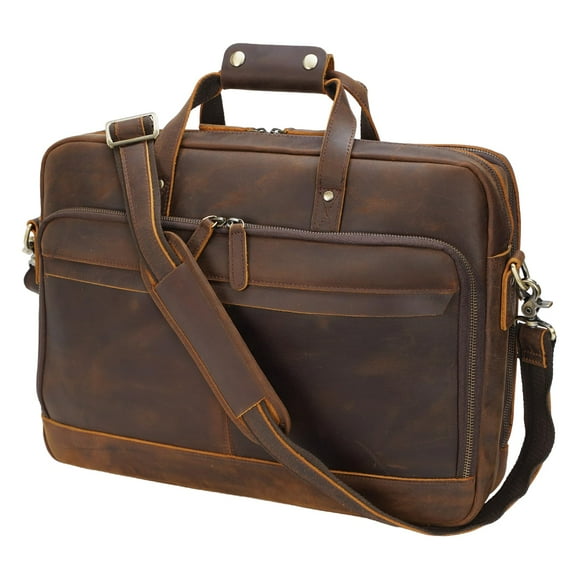Masa Kawa Leather Briefcase for Men 17" Laptop Crossbody Shoulder Messenger Office Bag Brown Vintage Attache Case Handbag for Business Travel Work Lawyer Large