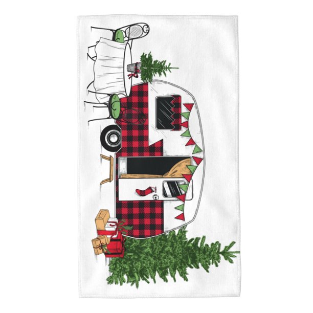 Balery Vintage Buffalo Plaid Christmas Camper Toalla de Microfibra Premium con Estampado – 27.5x16 pulgadas, Alta Absorción, Suave y Aterciopelada, Secado Rápido