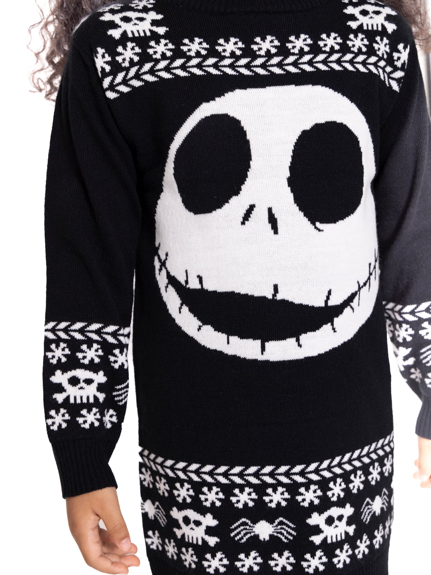 The Nightmare Before Christmas Girls Jack Skellington Holiday Sweater Dress with Long Sleeves, Sizes 4-12