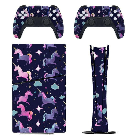 Skin Sticker for PS5 Slim Standard PS5 Pro Disc Digital Edition Console and Controllers Decals for Playstation 5 (Dark Unicorn Pattern,PS5 Slim Disc Edition)