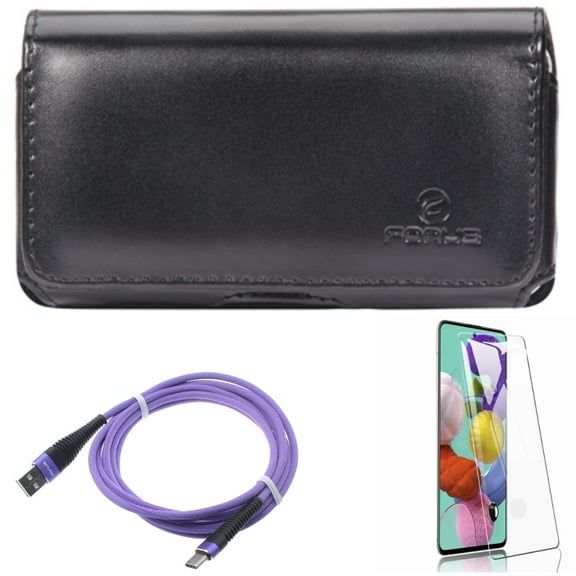 Case Belt Clip w 10ft USB Cable w Screen Protector for Samsung Galaxy S20 - Leather Swivel, Purple Type-C, Tempered Glass [Fingerprint Unlock] R5Y fits Samsung Galaxy S20 Model
