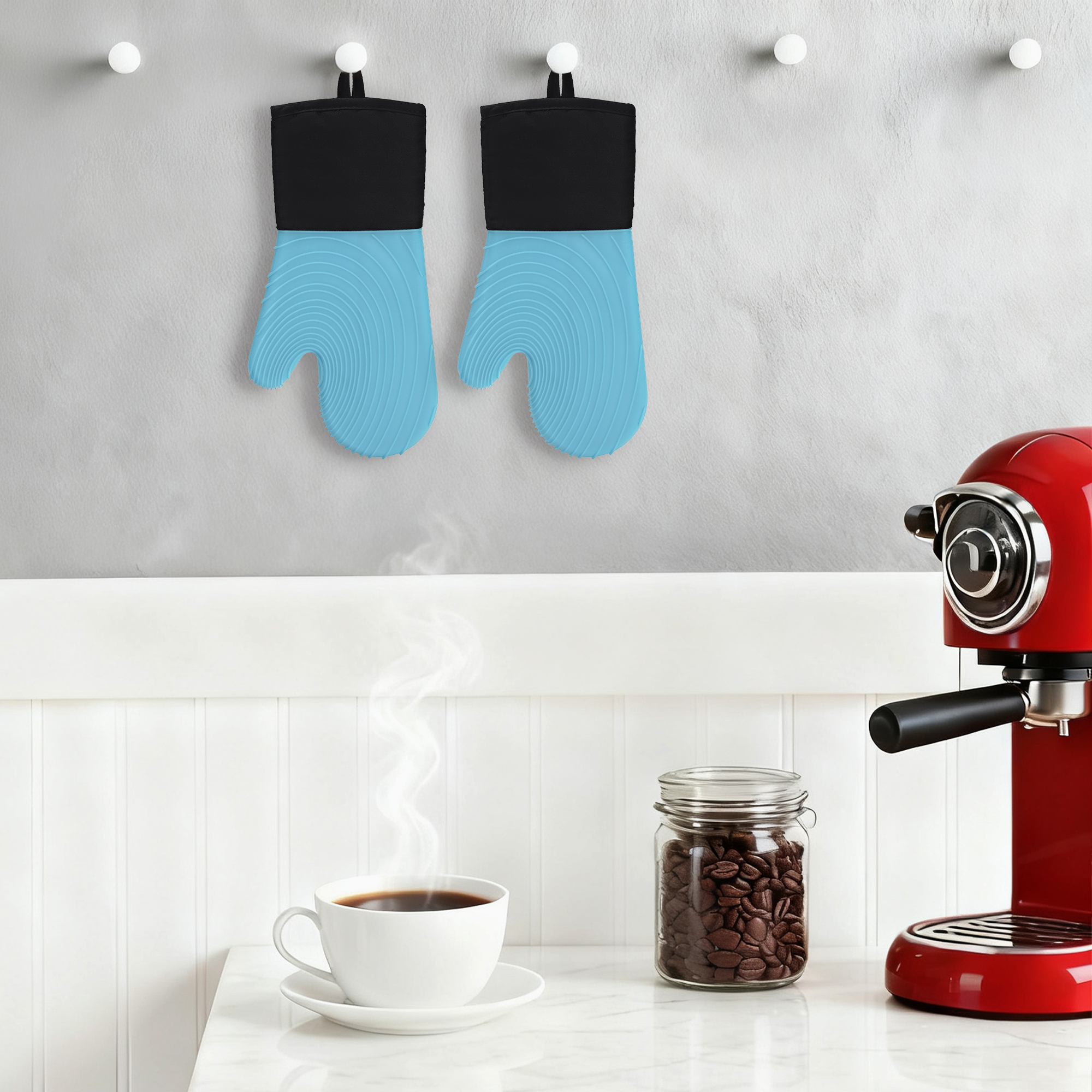 Unique Bargains Cotton Oven Mitts Heat-Resistant Cooking Gloves Sky Blue 13.4x7.1inch