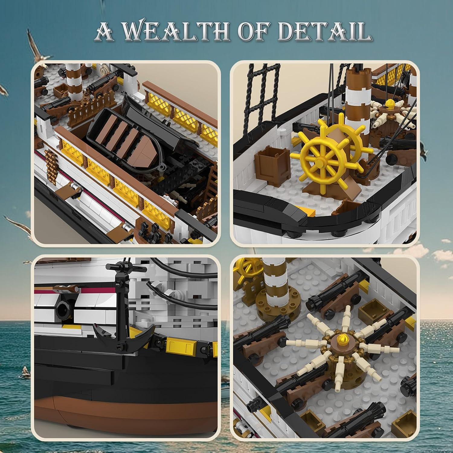 Large Sailing Ship Model Building Blocks Kit, Sailing Boat Model Construction Set, Pirate Ship & Historical Collectible Toy, Home Decor Birthday Gifts for Adult Collectors Enthusiasts 3555PCS