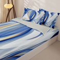 thumbnail image 3 of Homewish Vertical Wavy Ribbon Zipper Queen Comforter Set with Fitted Sheet and 2 Pillowcases,Contemporary Aesthetic Zipper Bedding Set,Blue Gold,Light Gray Reversible,4pcs, 3 of 8