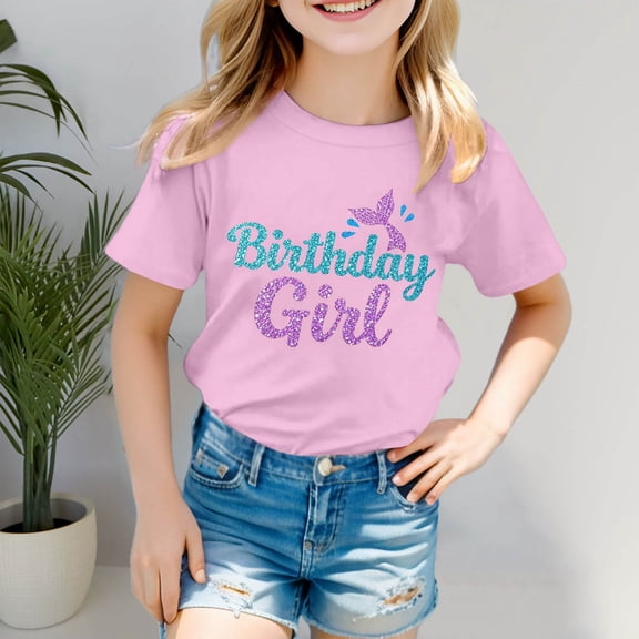 Wuxian Kids Toddler Girls Graphic Tshirts Summer Letter Glitter Print Casual Letter Print Round Neck Short Sleeved Loose Fit Tee Tops Stylish Cozy Holiday Shirts Dailywear,Pink,18-24 Months