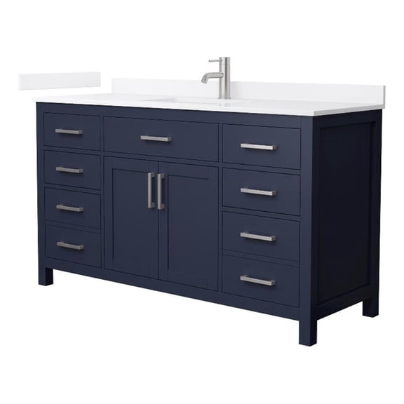 Beckett 60" Dark Blue Single Vanity & White Quartz Top (1-Hole) & Nickel Trim