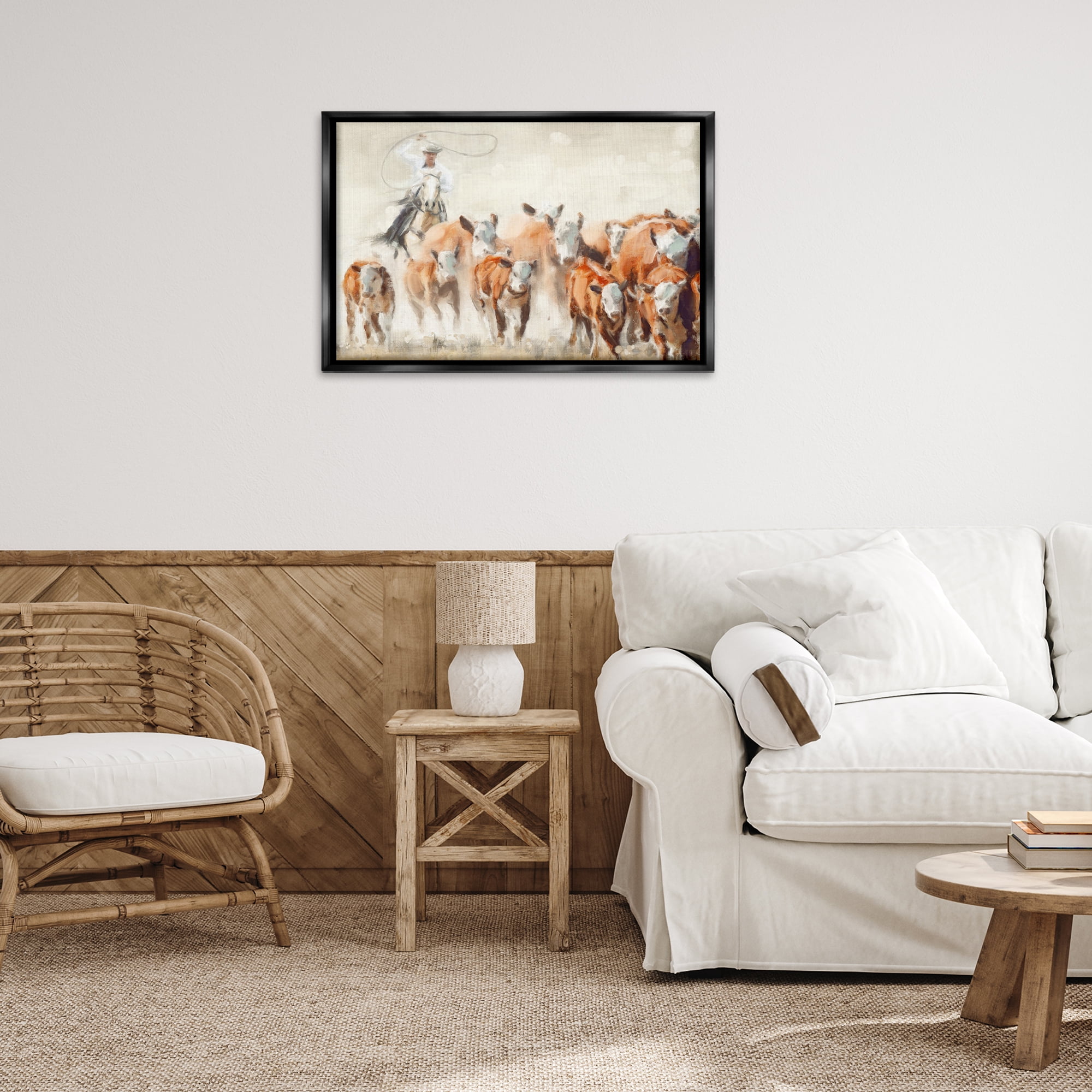 Stupell Industries Equestrian Round Up Animals & Insects Painting Black Floater Framed Canvas Art Print Wall Art, 31 x 21