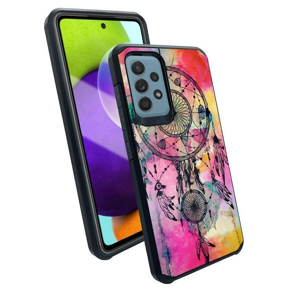 ANJ Slim Dual Layer Shockproof Case Tempered Glass Cover for Samsung Galaxy A52 5G - Abstract Dreamcatcher