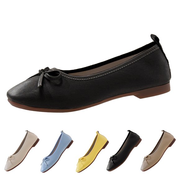 AUDeals Women's Ballet Flats, Square Toe Slip On Shoes with Bowknot and Soft Sole, Foldable Dress Shoes for Parties