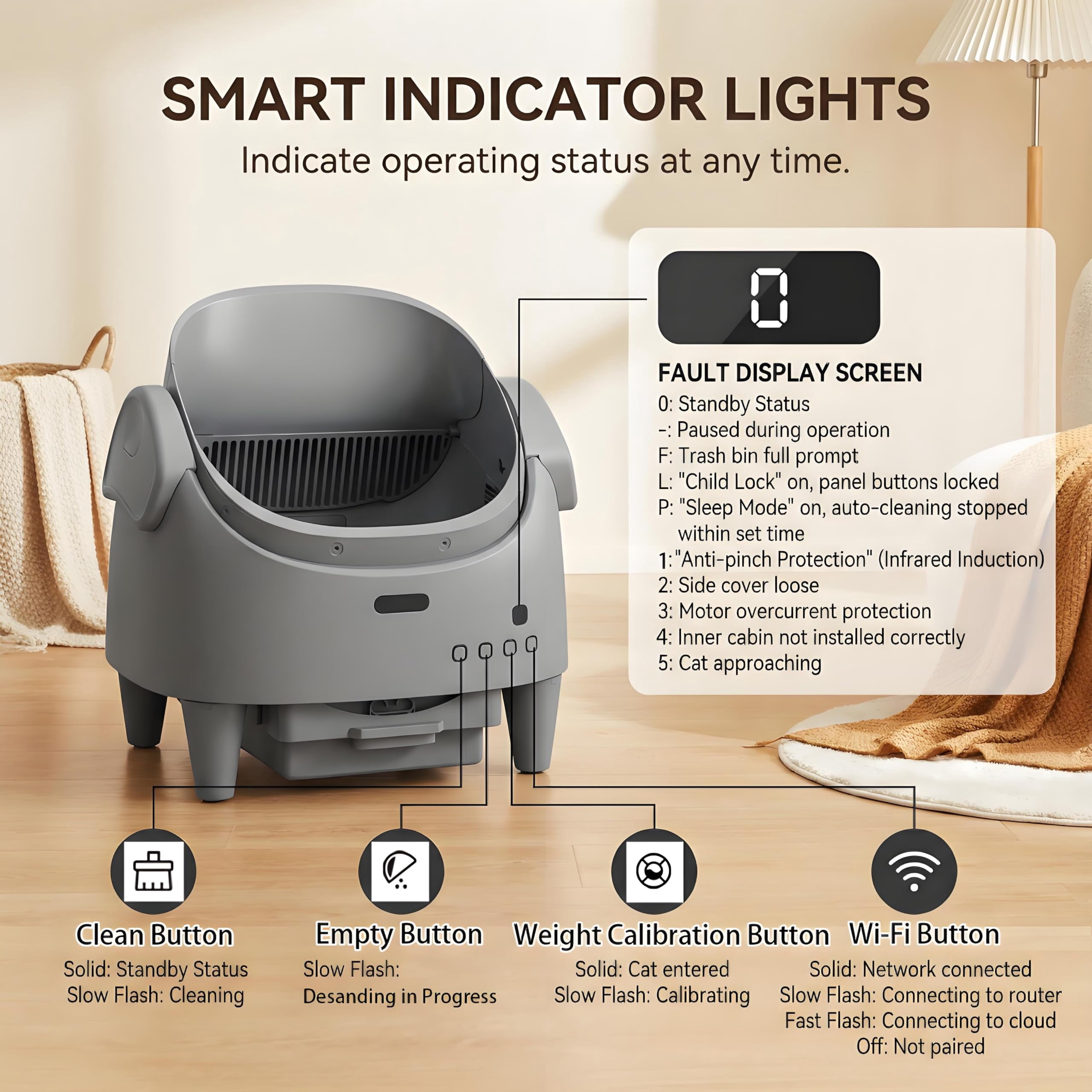 Kicctian Automatic Self-Cleaning Cat Litter Box – Open-Top Robot Design, 15-Layer Multi-detector Safety, Smart App Control, Adjustable Entry Height, Odor Control, Large Waste Bin –Gray