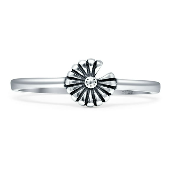 Vintage Style Flower Oxidized Ring 925 Sterling Silver Size 5