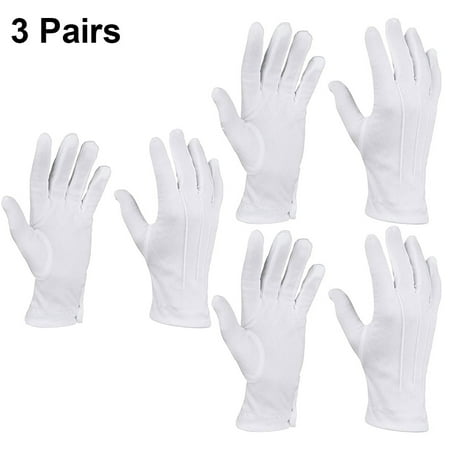 

3 Pairs White Polyester Marching Gloves Formal Tuxedo Honor Guard Parade Gloves
