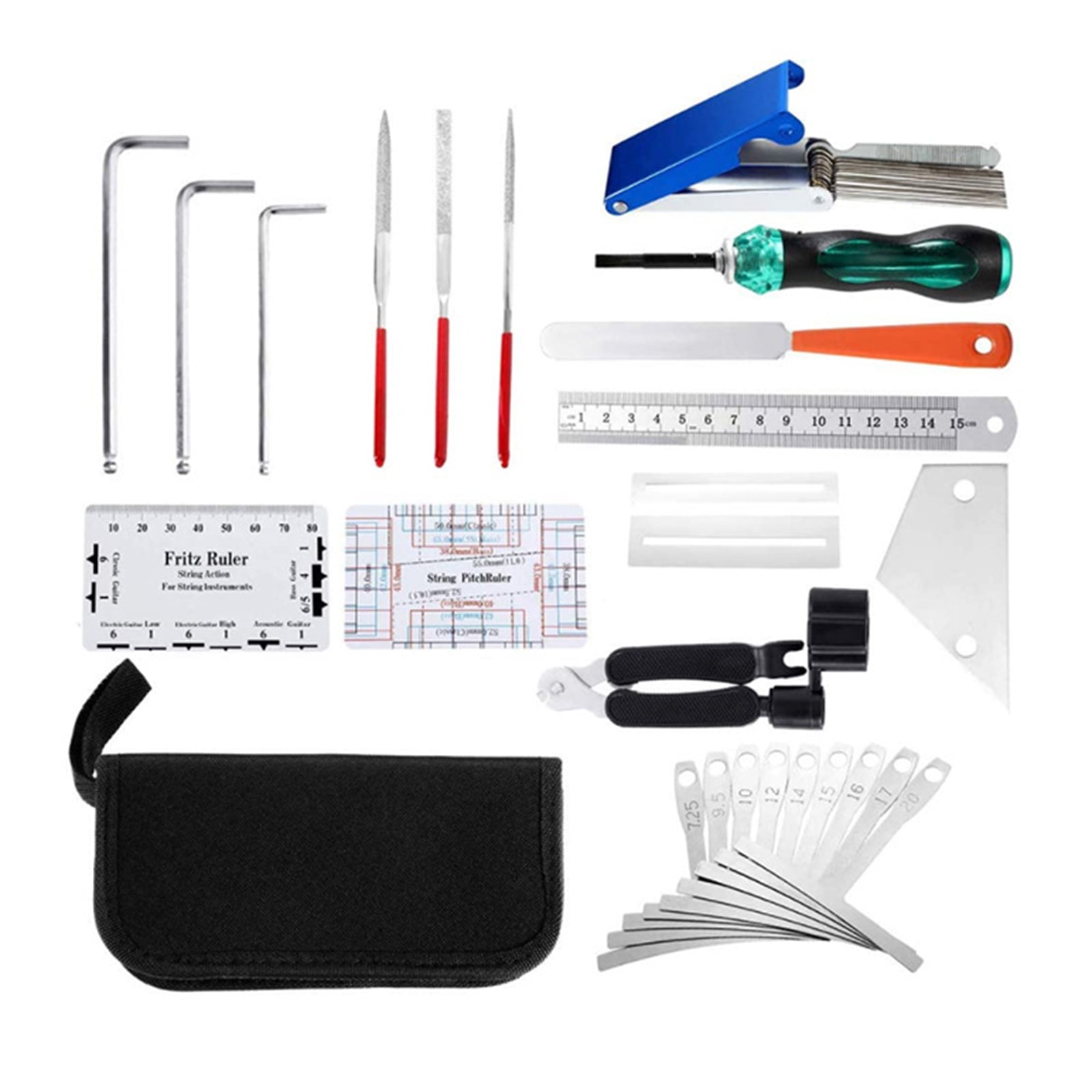 25Pcs Guitar Setup Kits Repairing Tools with String Action Ruler Luthier File Guitar Bridge Pins for Guitar Ukulele