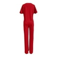 thumbnail image 6 of SELONE Lounge Sets for Women 2 Piece Outfits Dressy Pants Sets ’s Casual Fashion Solid Color Short Sleeve Top High Waist Straight Leg Pants Commuting Two-piece Set 6-Red XXL, 6 of 6