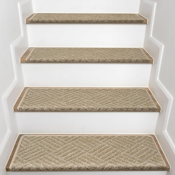 YEERSWAG Non Silp 15pcs Stair Treads for Wooden Steps 30x9.5 inch Carpet Edging Stair Rugs Mat Stair Runner for Kids and Dogs,Light Apricot, Bullnose