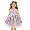 thumbnail image 4 of MEZZALL Girls Sleeveless Sequin Bow Waist Dress Kids Girls Lightweight Party Cute Dresses, 4 of 9