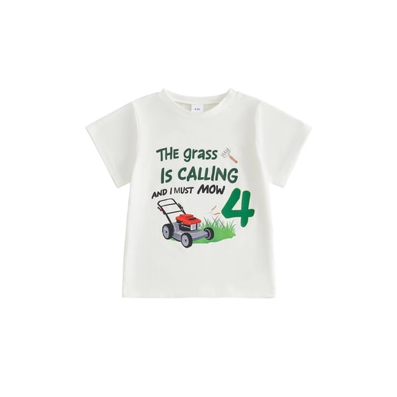 BemeyourBBs Toddler Baby Girl Boy Birthday T-Shirt 1st 2nd 3rd 4th 5th Years Old Birthday Outfit Summer Clothes Casual Loose Fit Lawnmower Letter Print Short Sleeve Shirt Pullover Tee Tops