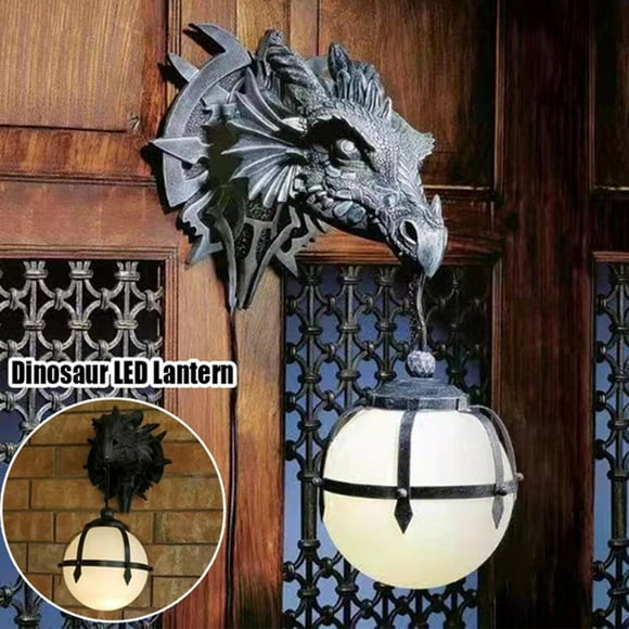 Lanterne de Lampe Suspendue de Dinosaure LED Résine de Style Industriel Tête de Dragon Artisanat Argent 12 * 14 * 20cm