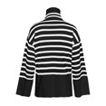 thumbnail image 5 of Herrnalise Women's Striped Turtleneck Sweater Long Sleeve Oversized Knitted Soft Pullover Sweaters Side Split Black,S, 5 of 5