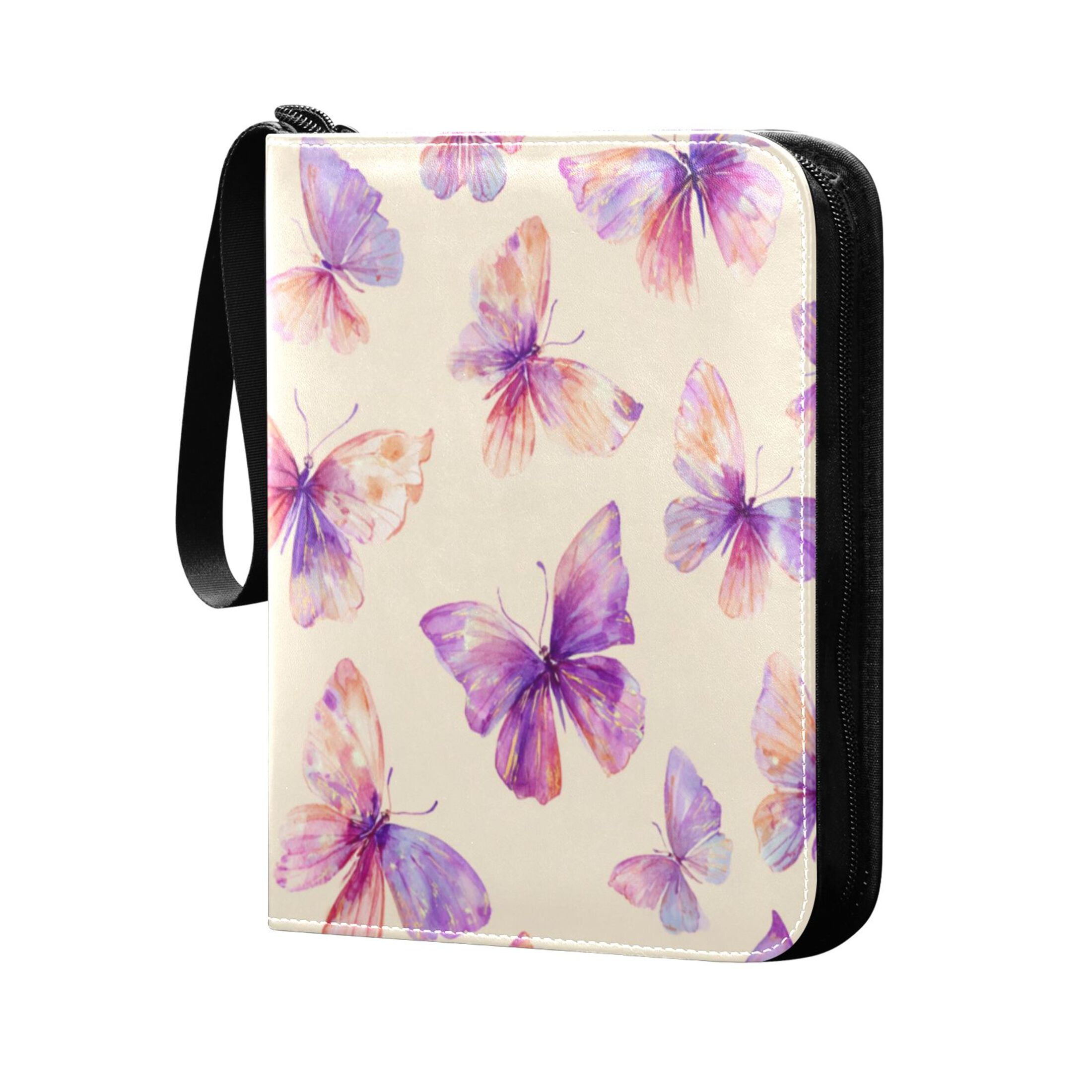 Game Card Storage Bag Collectible Trading Card Albums The 4-Pocket Card Binder With 50-Page Sleeve Can Hold 400 Game Cards Purple Butterfly
