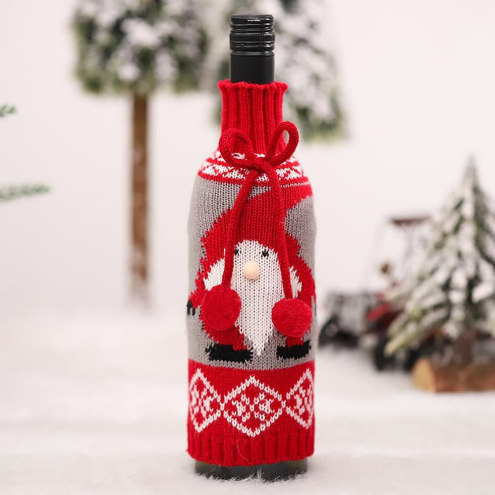 5 Sets Christmas Wine Bottle Cover Sweater Handmade Knit Wine Bottle Dress Snowman Reindeer Christmas Tree Wine Bottle Sleeve for Christmas Xmas Party Ornament Decoration 