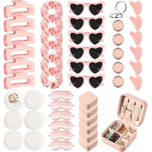 wonima44 48 Pcs Bridesmaid Proposal Gifts Scrunchies Square Hair Claws Sunglasses Jewelry Storage Boxes Eye Masks Mini Makeup Mirrors Ceramic Jewelry Trays Gua Sha Facial Tool Bridal Gift for Wedding
