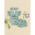thumbnail image 2 of Nygoyerh Newborn Baby Girls Casual Summer Outfits Fly Sleeve Letter Print Romper + Layered Ruffles Skirt Shorts + Headband 0M 3M 6M Infant Cute 3Pcs Clothes Sets, 2 of 9